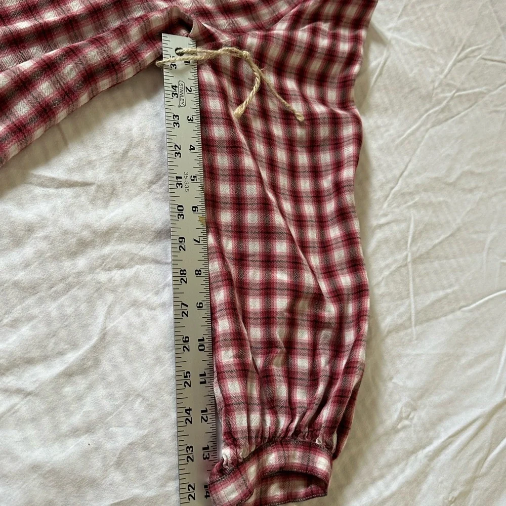 LOFT Burgundy Plaid V-Neck Blouse - Picture 6 of 8